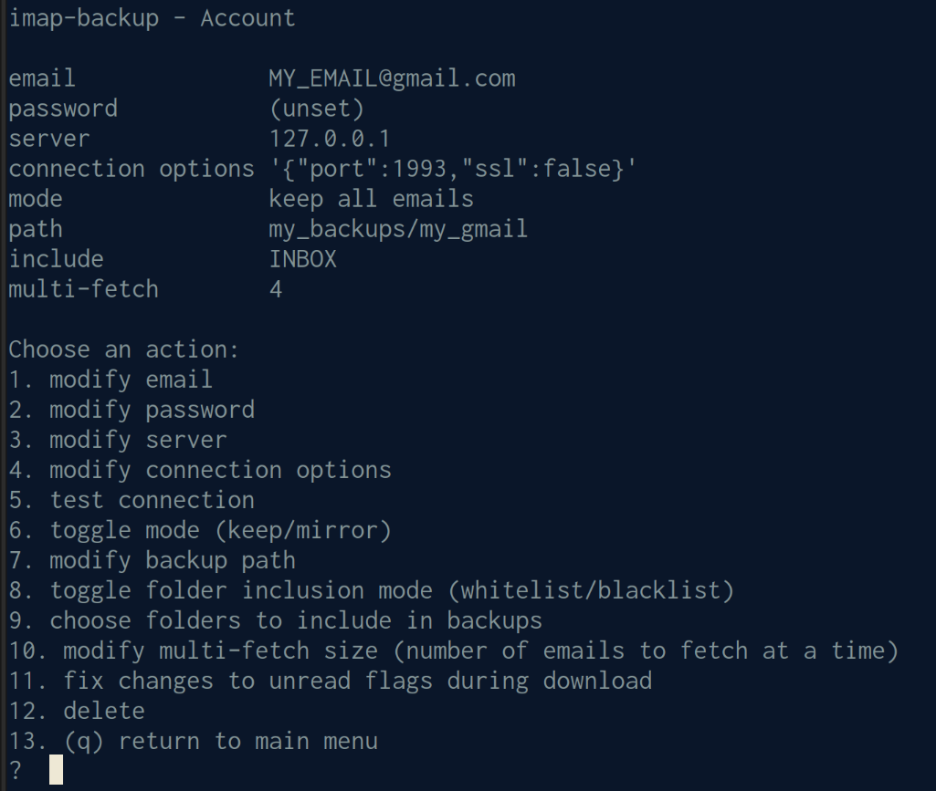 Configure imap-backup to access GMail via the proxy